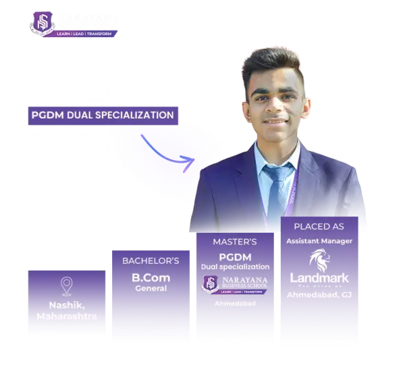 Rohan Patel a 2021-2023 PGDM student placed as an Assistant Manager at Landmark.